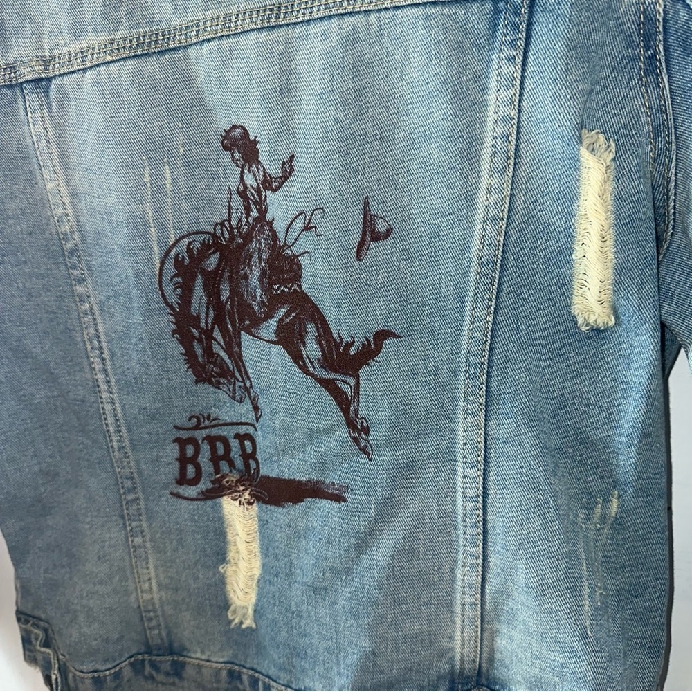BRB Denim Jacket with Lady Bronc Rider Graphic Detail on the Back - Picture 7 of 9